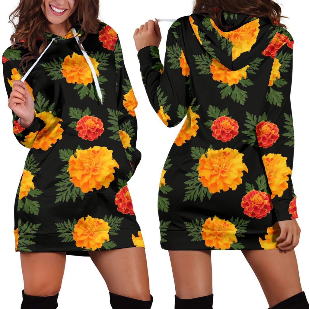 Marigold Pattern Print Design MR05 Women Hoodie Dress