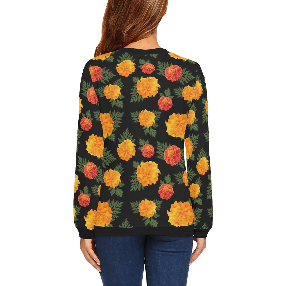 Marigold Pattern Print Design MR05 Women Long Sleeve Sweatshirt-JorJune