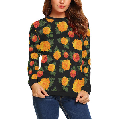 Marigold Pattern Print Design MR05 Women Long Sleeve Sweatshirt-JorJune