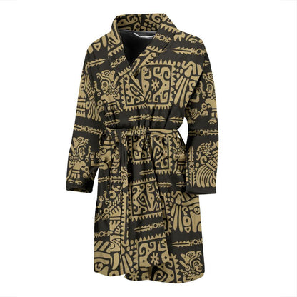 Mayan Pattern Print Design 02 Men Bathrobe-JORJUNE.COM