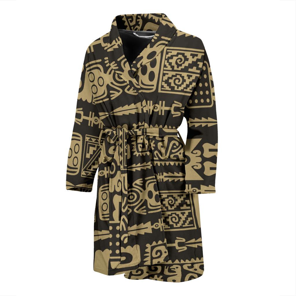 Mayan Pattern Print Design 03 Men Bathrobe-JORJUNE.COM