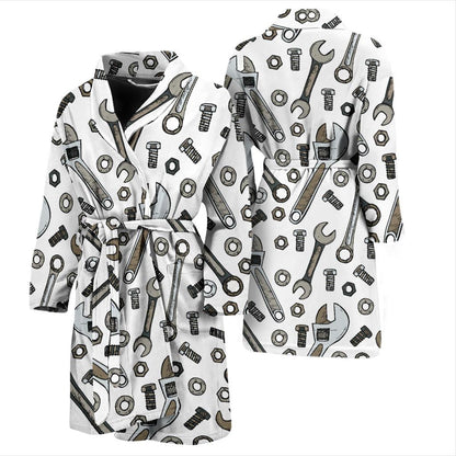 Mechanic Pattern Print Design 03 Men Bathrobe-JORJUNE.COM
