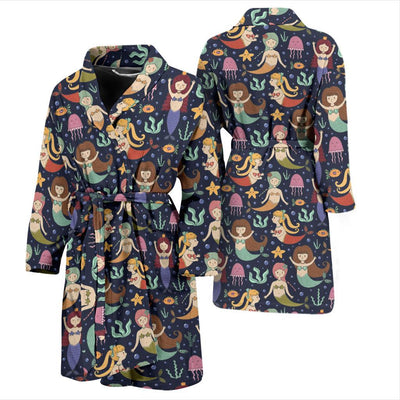 Mermaid Cartoon Pattern Print Design 03 Men Bathrobe-JORJUNE.COM