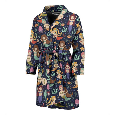 Mermaid Cartoon Pattern Print Design 03 Men Bathrobe-JORJUNE.COM