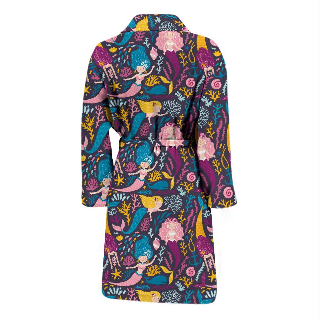 Mermaid Pattern Print Design 08 Men Bathrobe-JORJUNE.COM