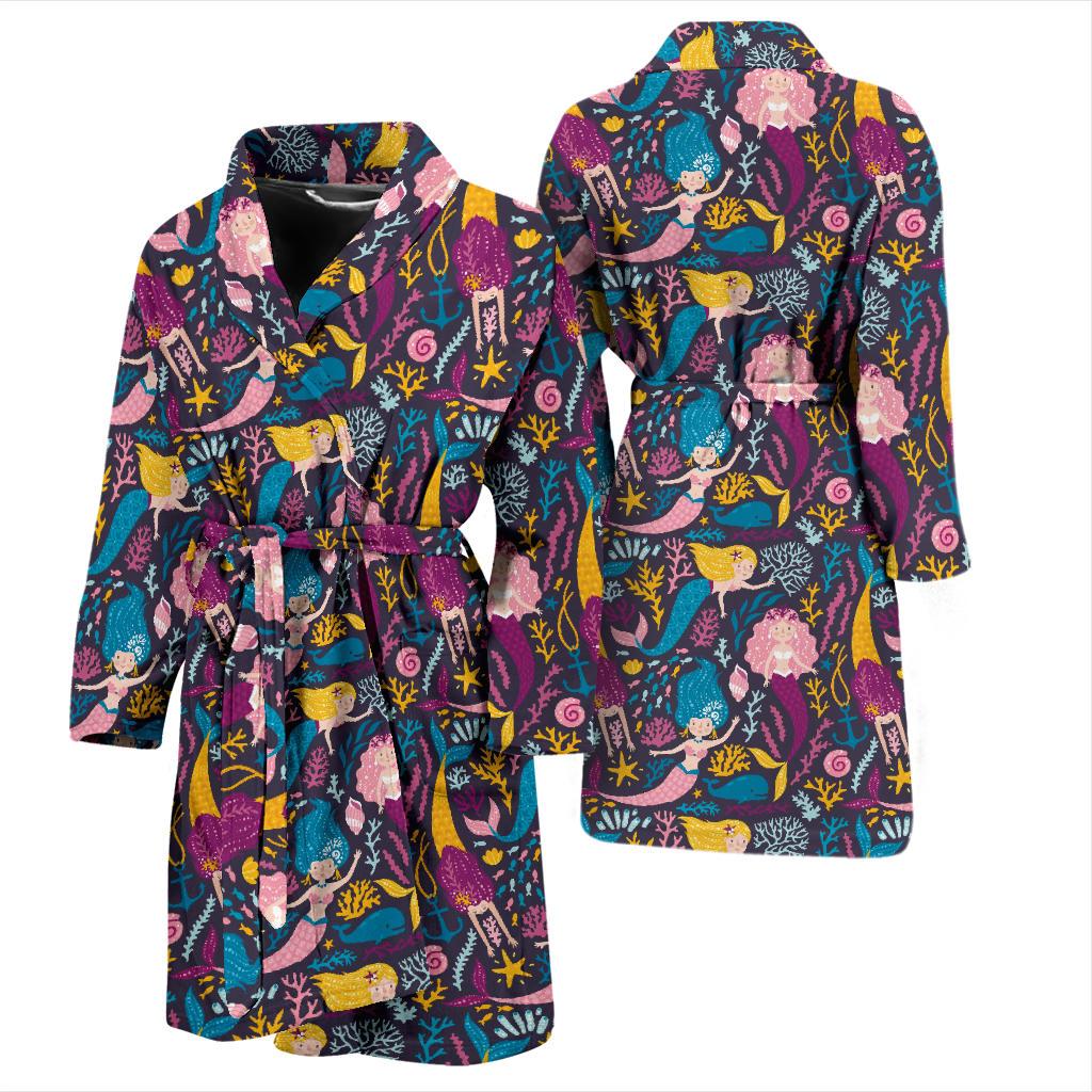 Mermaid Pattern Print Design 08 Men Bathrobe-JORJUNE.COM