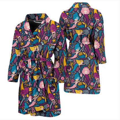 Mermaid Pattern Print Design 08 Men Bathrobe-JORJUNE.COM
