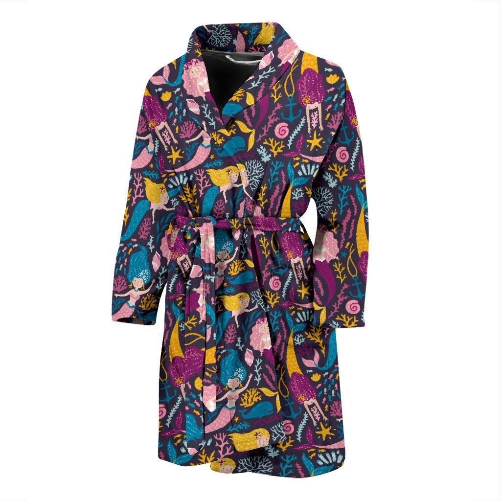 Mermaid Pattern Print Design 08 Men Bathrobe-JORJUNE.COM