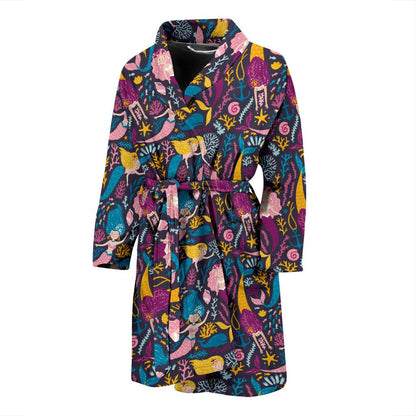 Mermaid Pattern Print Design 08 Men Bathrobe-JORJUNE.COM