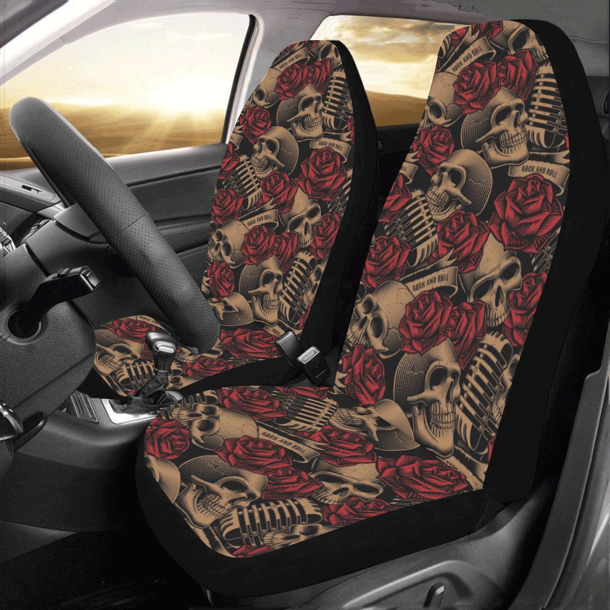 Microphone Skull Rose Pattern Print Design 02 Car Seat Covers (Set of 2)-JORJUNE.COM