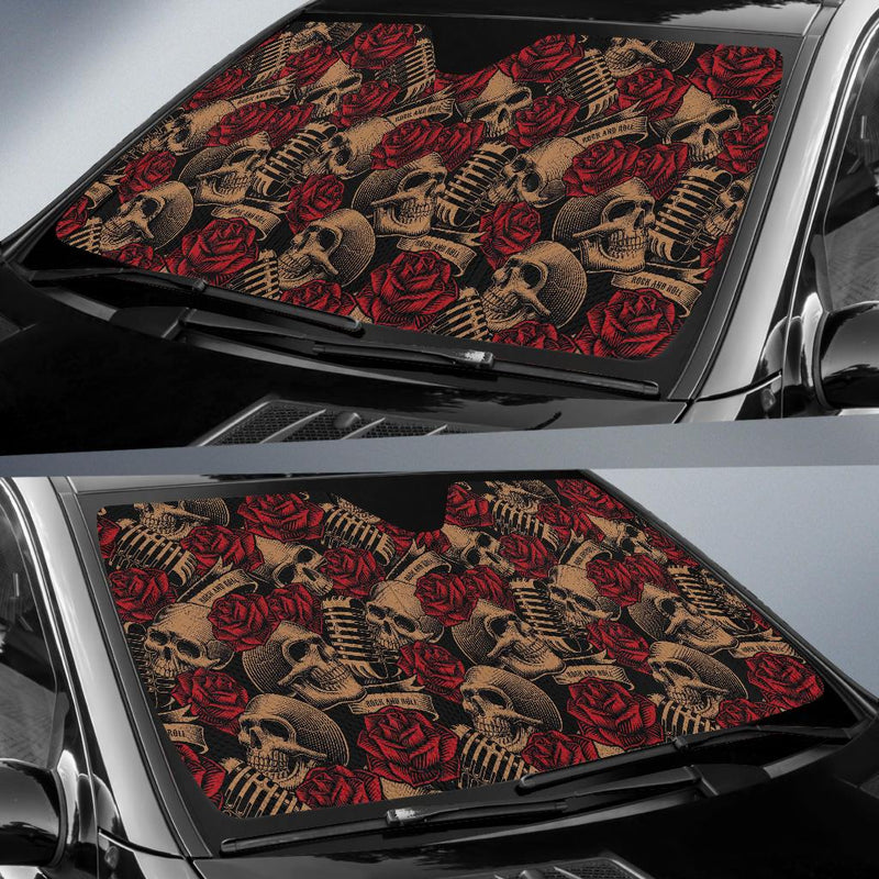 Microphone Skull Rose Pattern Print Design 02 Car Sun Shades-JORJUNE.COM