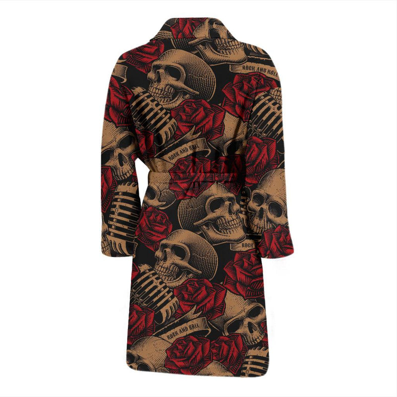 Microphone Skull Rose Pattern Print Design 02 Men Bathrobe-JORJUNE.COM