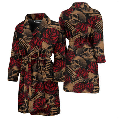 Microphone Skull Rose Pattern Print Design 02 Men Bathrobe-JORJUNE.COM