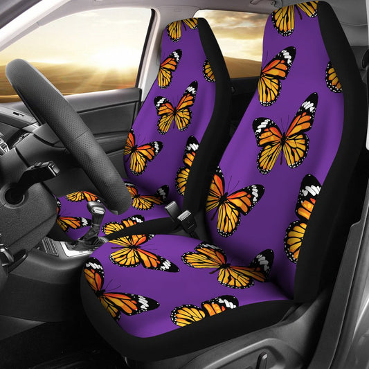 Monarch Butterfly Purple Print Pattern Universal Fit Car Seat Covers