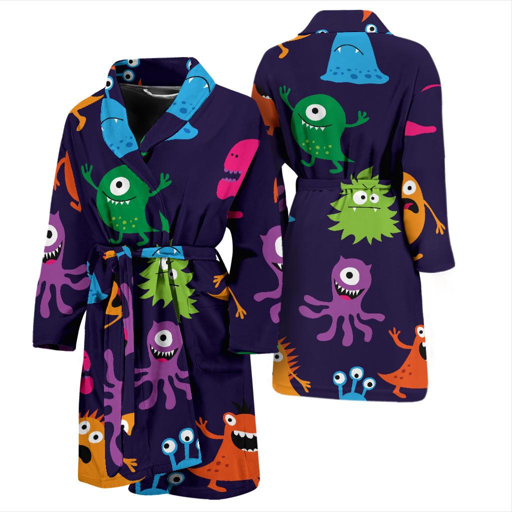 Monster Cartoon Pattern Print Design 02 Men Bathrobe-JORJUNE.COM