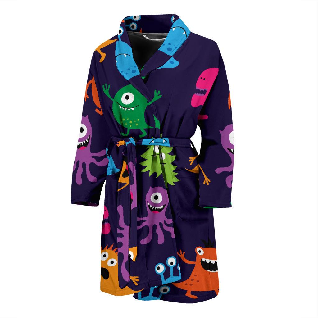 Monster Cartoon Pattern Print Design 02 Men Bathrobe-JORJUNE.COM