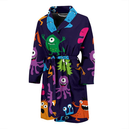 Monster Cartoon Pattern Print Design 02 Men Bathrobe-JORJUNE.COM