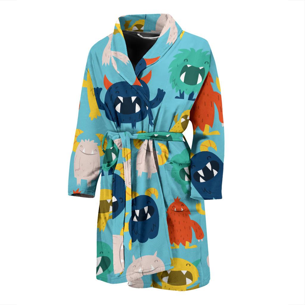 Monster Cartoon Pattern Print Design 03 Men Bathrobe-JORJUNE.COM