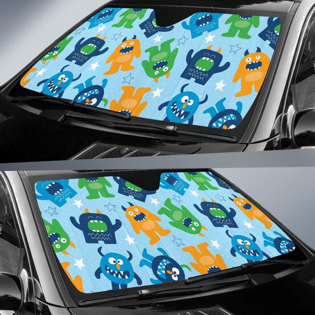 Monster Cartoon Pattern Print Design 04 Car Sun Shades-JORJUNE.COM