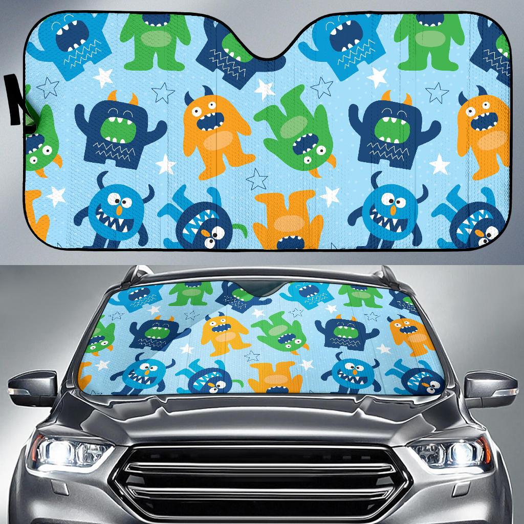 Monster Cartoon Pattern Print Design 04 Car Sun Shades-JORJUNE.COM