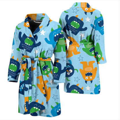Monster Cartoon Pattern Print Design 04 Men Bathrobe-JORJUNE.COM