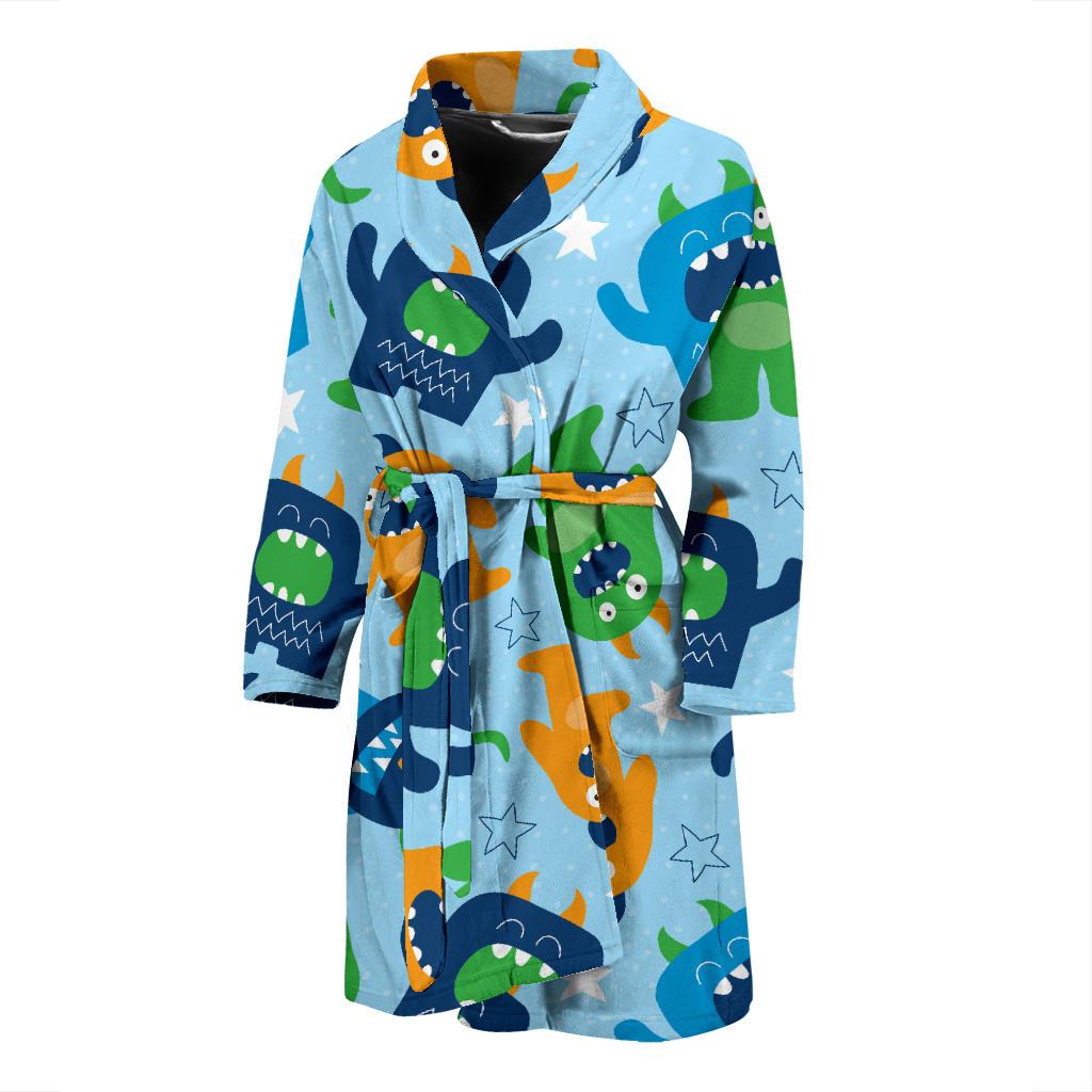 Monster Cartoon Pattern Print Design 04 Men Bathrobe-JORJUNE.COM