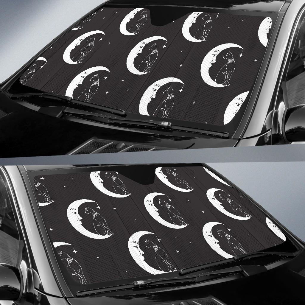 Moon with Cat Pattern Print Design 04 Car Sun Shades-JORJUNE.COM
