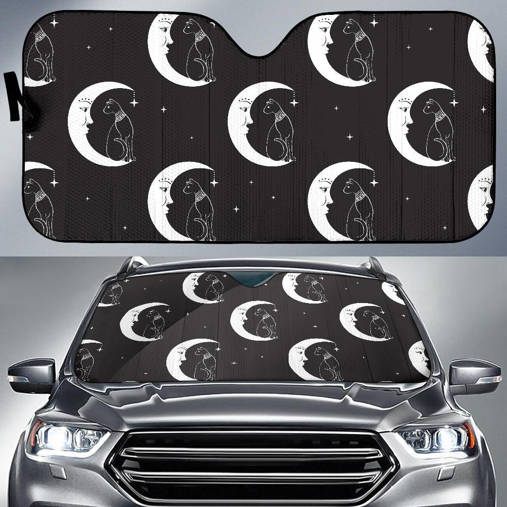 Moon with Cat Pattern Print Design 04 Car Sun Shades-JORJUNE.COM