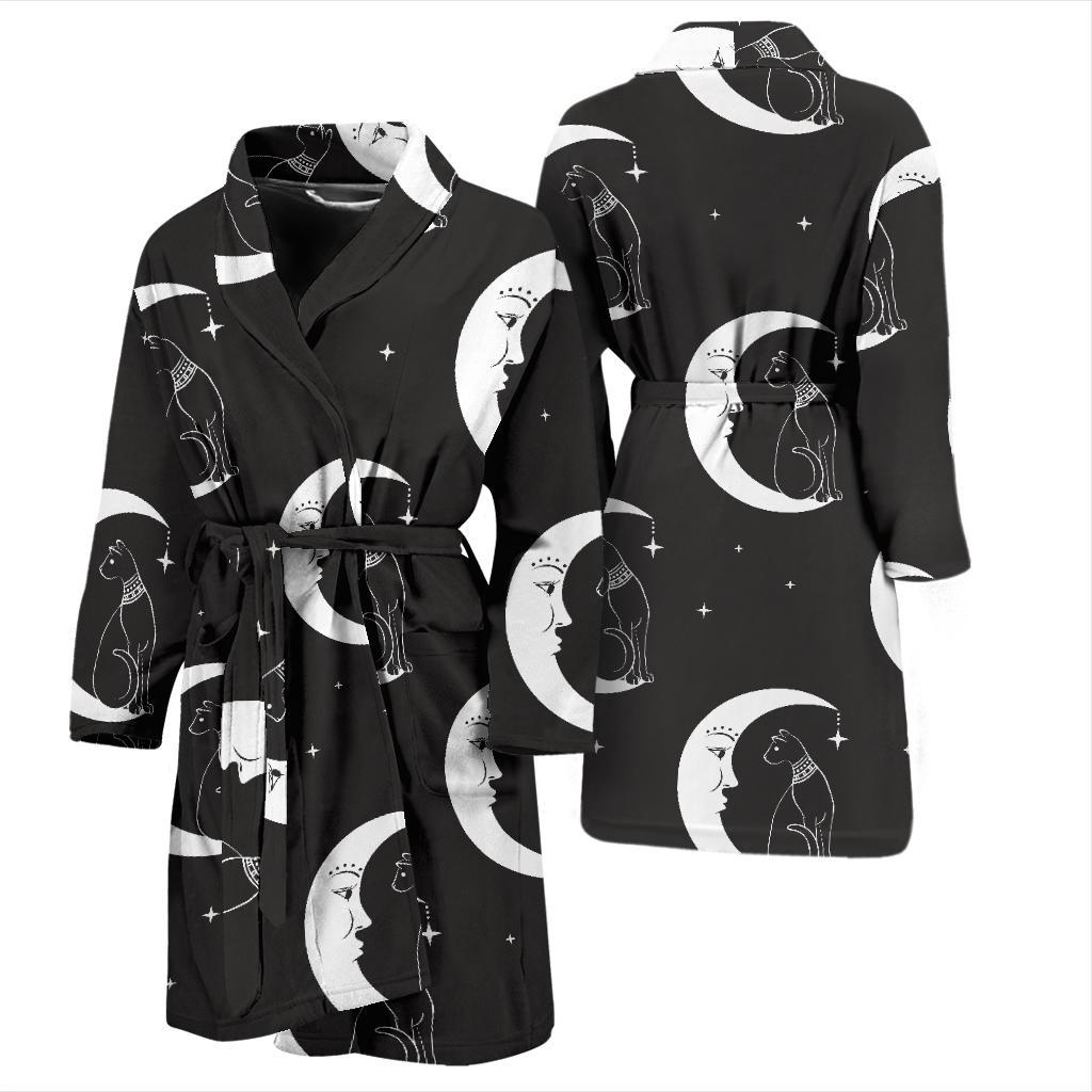 Moon with Cat Pattern Print Design 04 Men Bathrobe-JORJUNE.COM