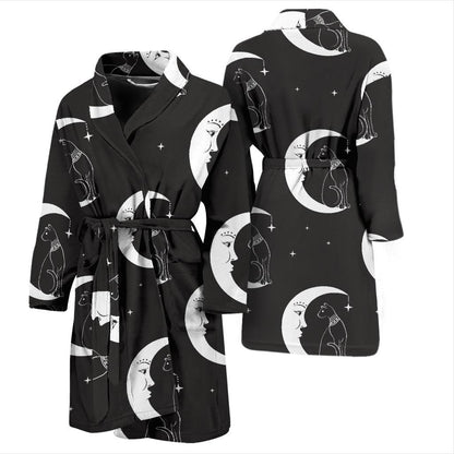 Moon with Cat Pattern Print Design 04 Men Bathrobe-JORJUNE.COM