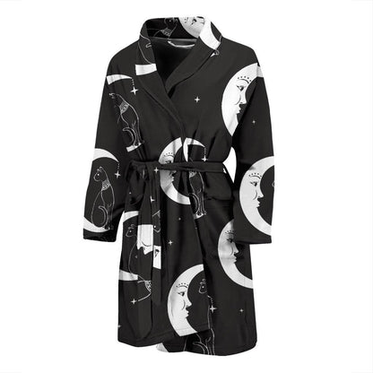 Moon with Cat Pattern Print Design 04 Men Bathrobe-JORJUNE.COM