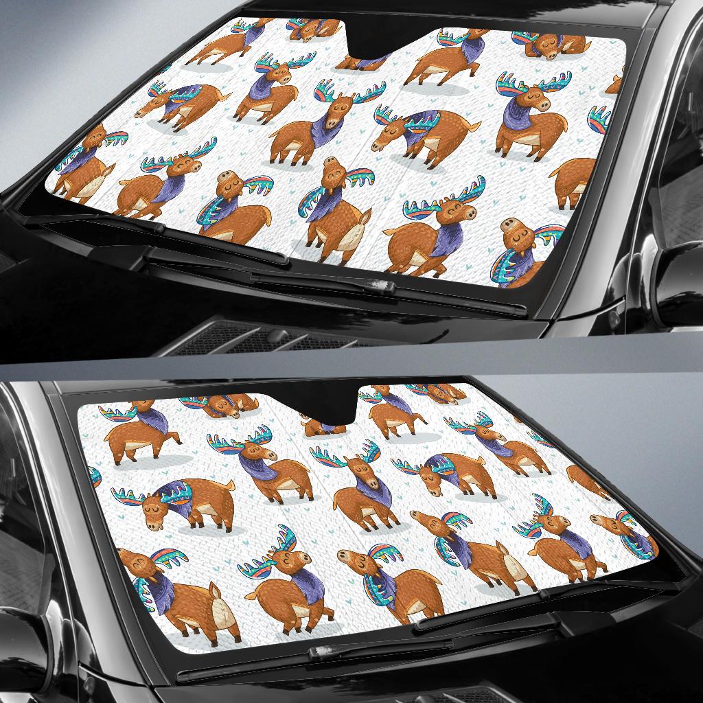 Moose Cute Pattern Print Design 01 Car Sun Shades-JORJUNE.COM