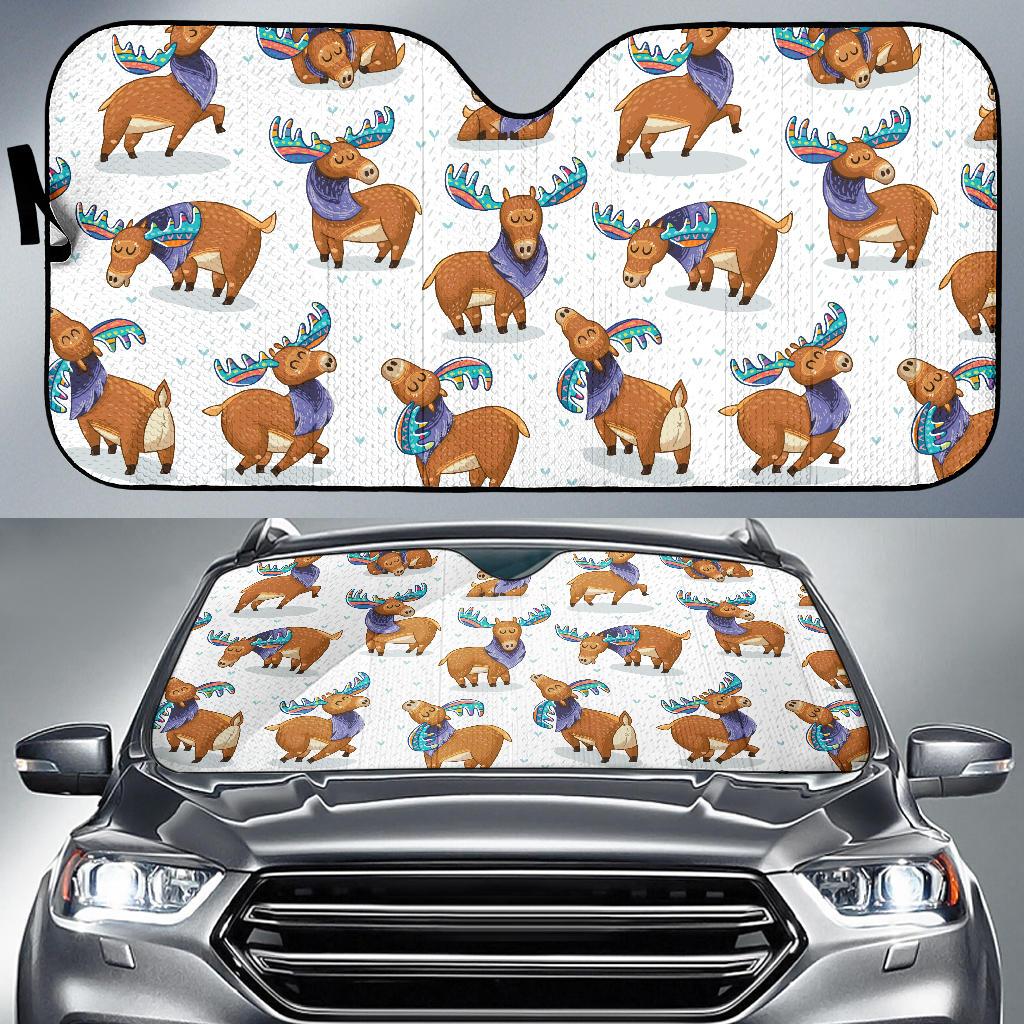 Moose Cute Pattern Print Design 01 Car Sun Shades-JORJUNE.COM