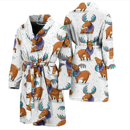 Moose Cute Pattern Print Design 01 Men Bathrobe-JORJUNE.COM
