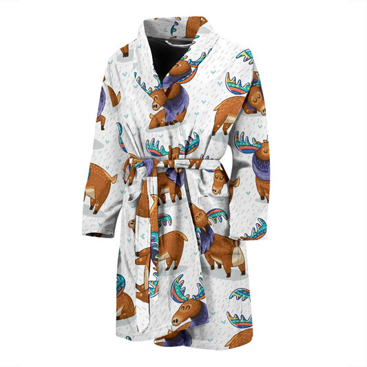 Moose Cute Pattern Print Design 01 Men Bathrobe-JORJUNE.COM