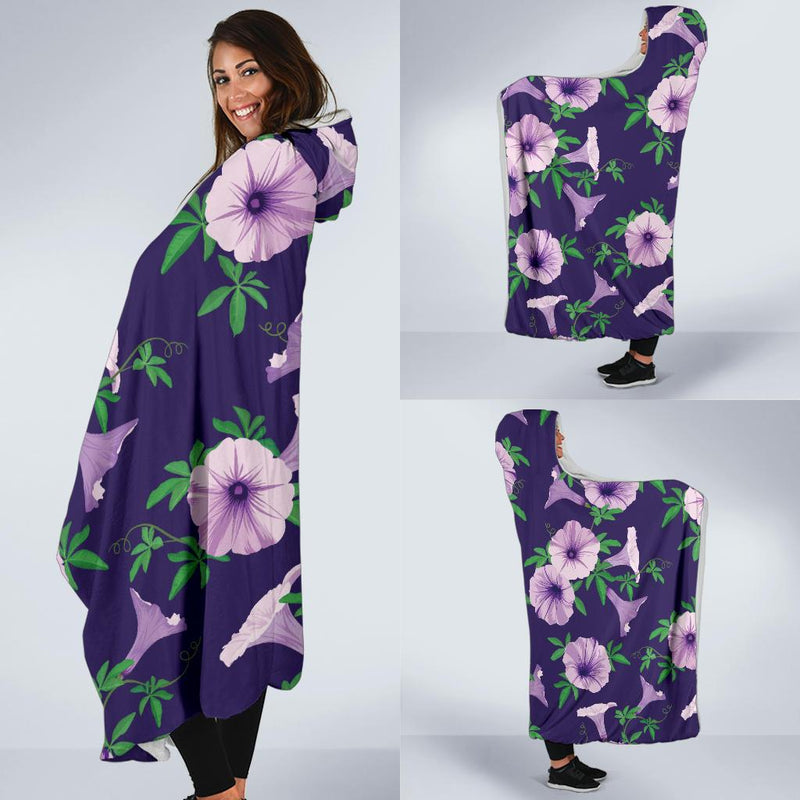 Morning Glory Pattern Print Design MG01 Hooded Blanket-JORJUNE.COM