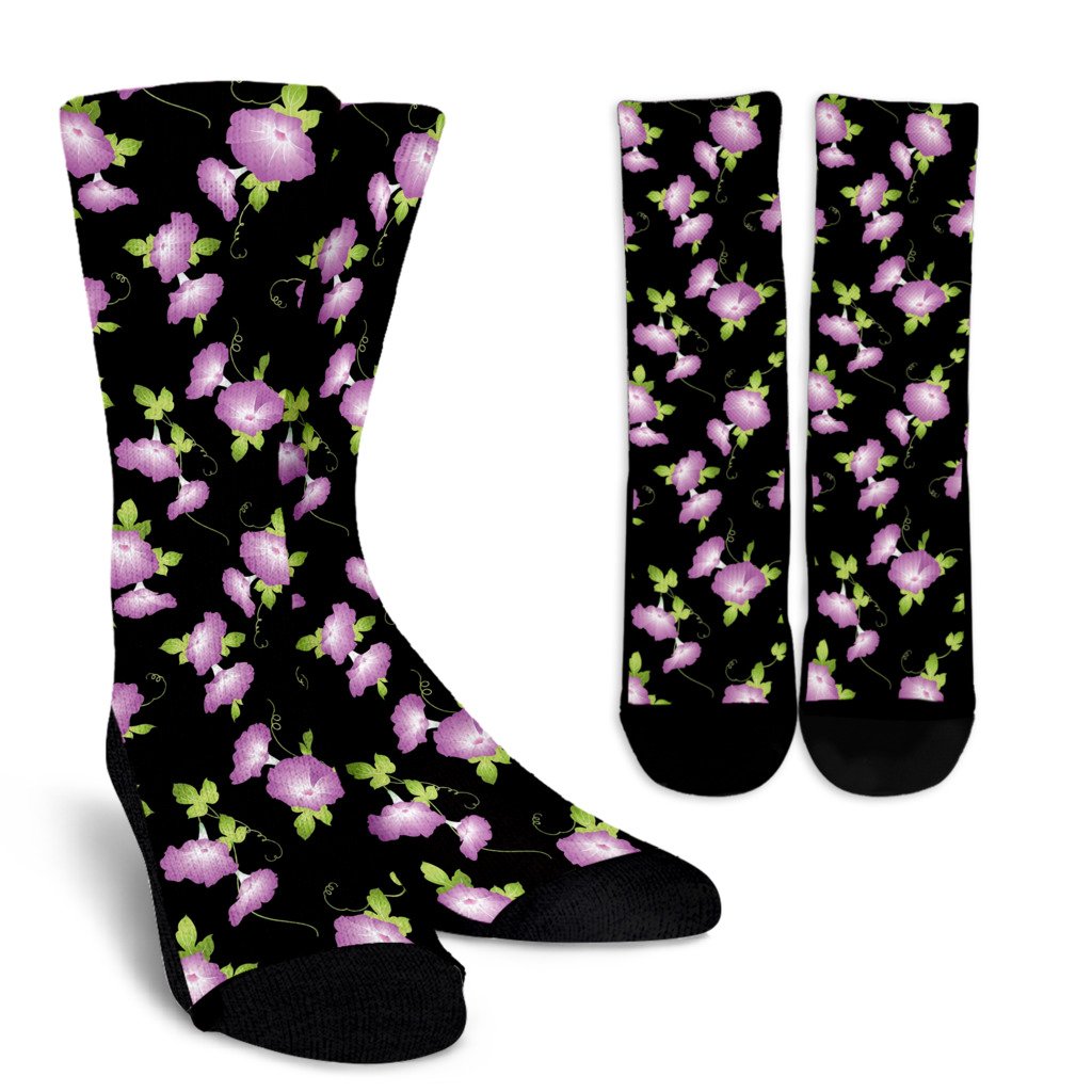 Morning Glory Pattern Print Design MG02 Crew Socks-JORJUNE.COM