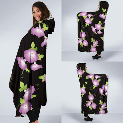 Morning Glory Pattern Print Design MG02 Hooded Blanket-JORJUNE.COM