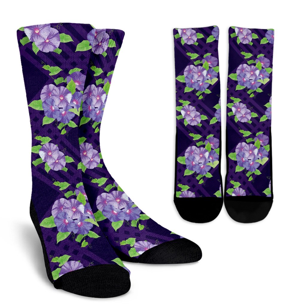 Morning Glory Pattern Print Design MG03 Crew Socks-JORJUNE.COM
