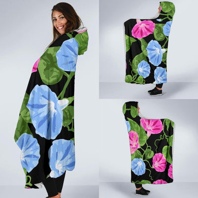 Morning Glory Pattern Print Design MG04 Hooded Blanket-JORJUNE.COM