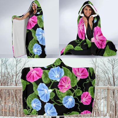 Morning Glory Pattern Print Design MG04 Hooded Blanket-JORJUNE.COM