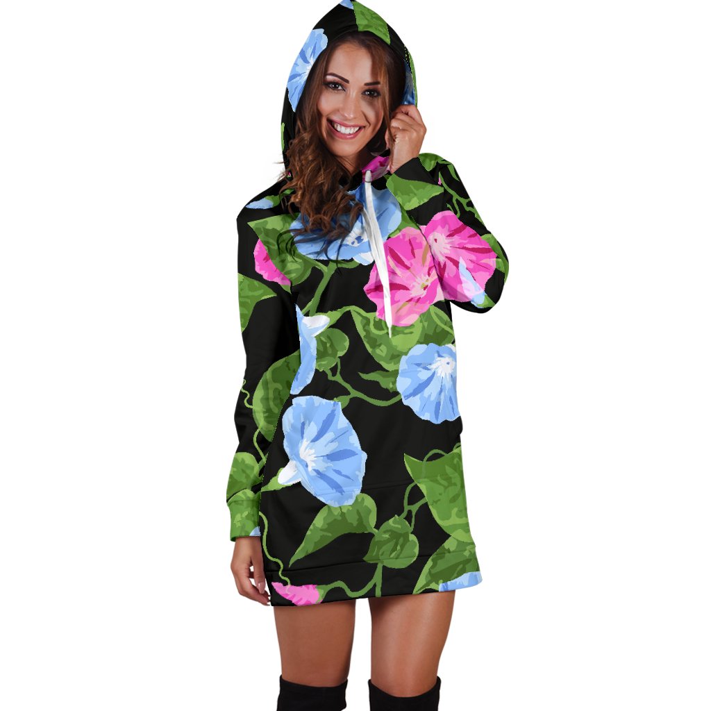 Morning Glory Pattern Print Design MG04 Women Hoodie Dress