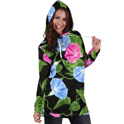 Morning Glory Pattern Print Design MG04 Women Hoodie Dress