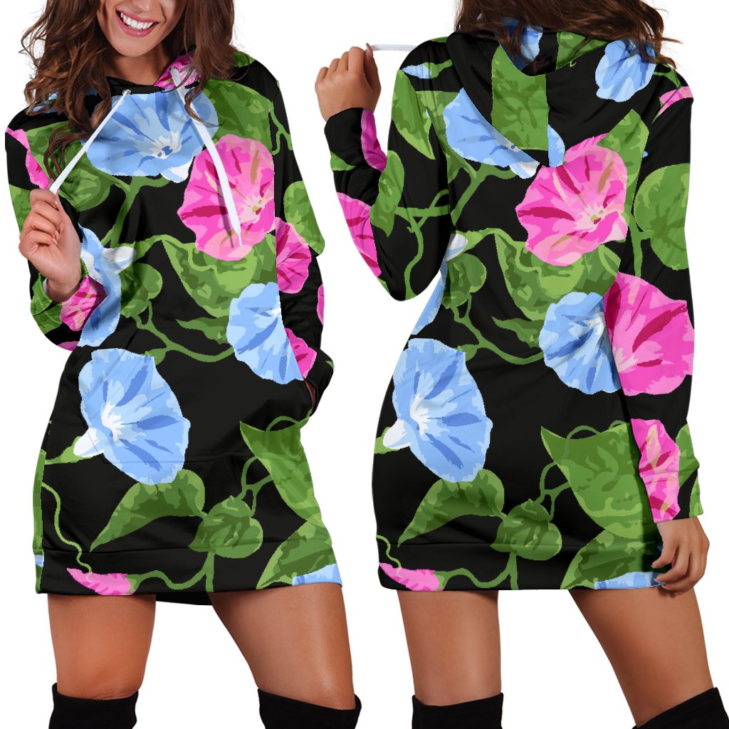 Morning Glory Pattern Print Design MG04 Women Hoodie Dress