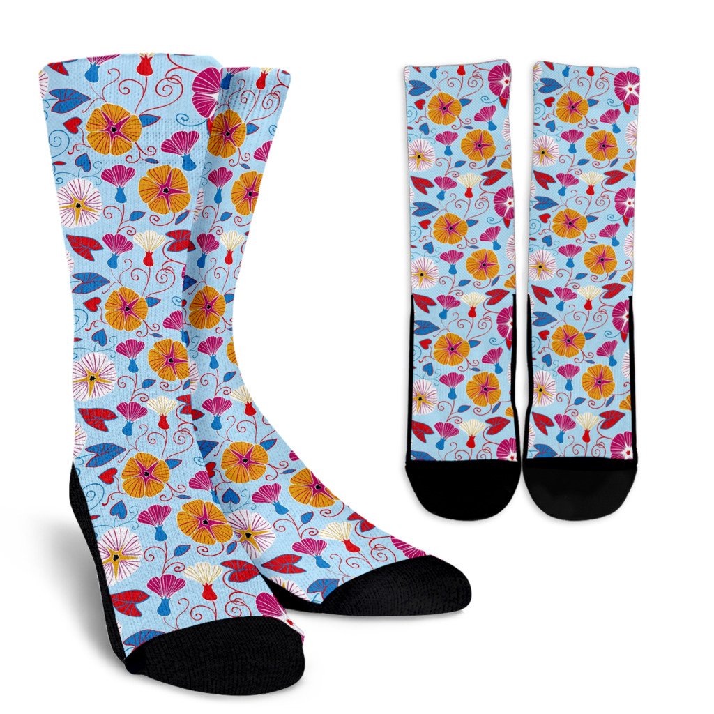 Morning Glory Pattern Print Design MG06 Crew Socks-JORJUNE.COM