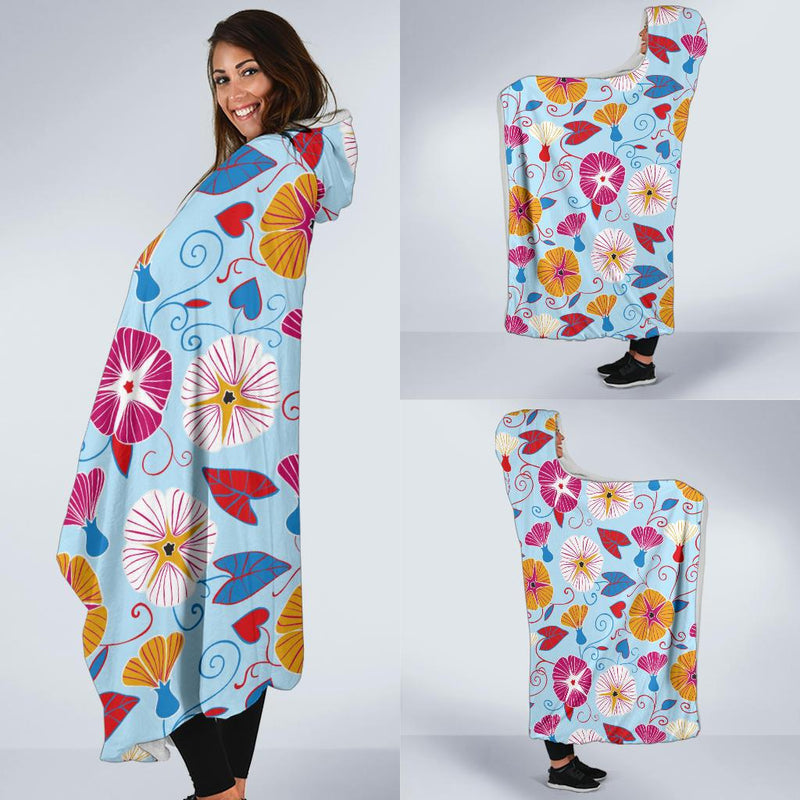 Morning Glory Pattern Print Design MG06 Hooded Blanket-JORJUNE.COM