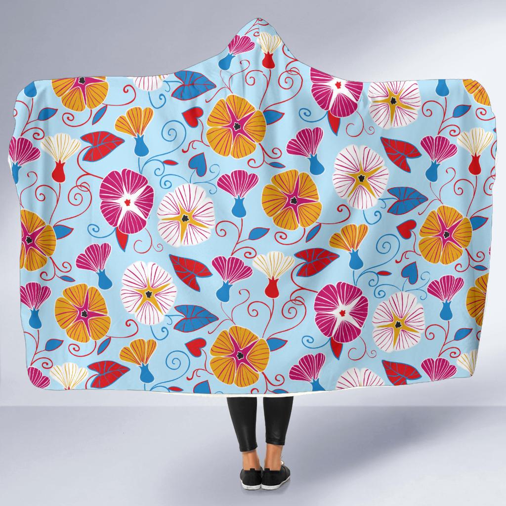 Morning Glory Pattern Print Design MG06 Hooded Blanket-JORJUNE.COM