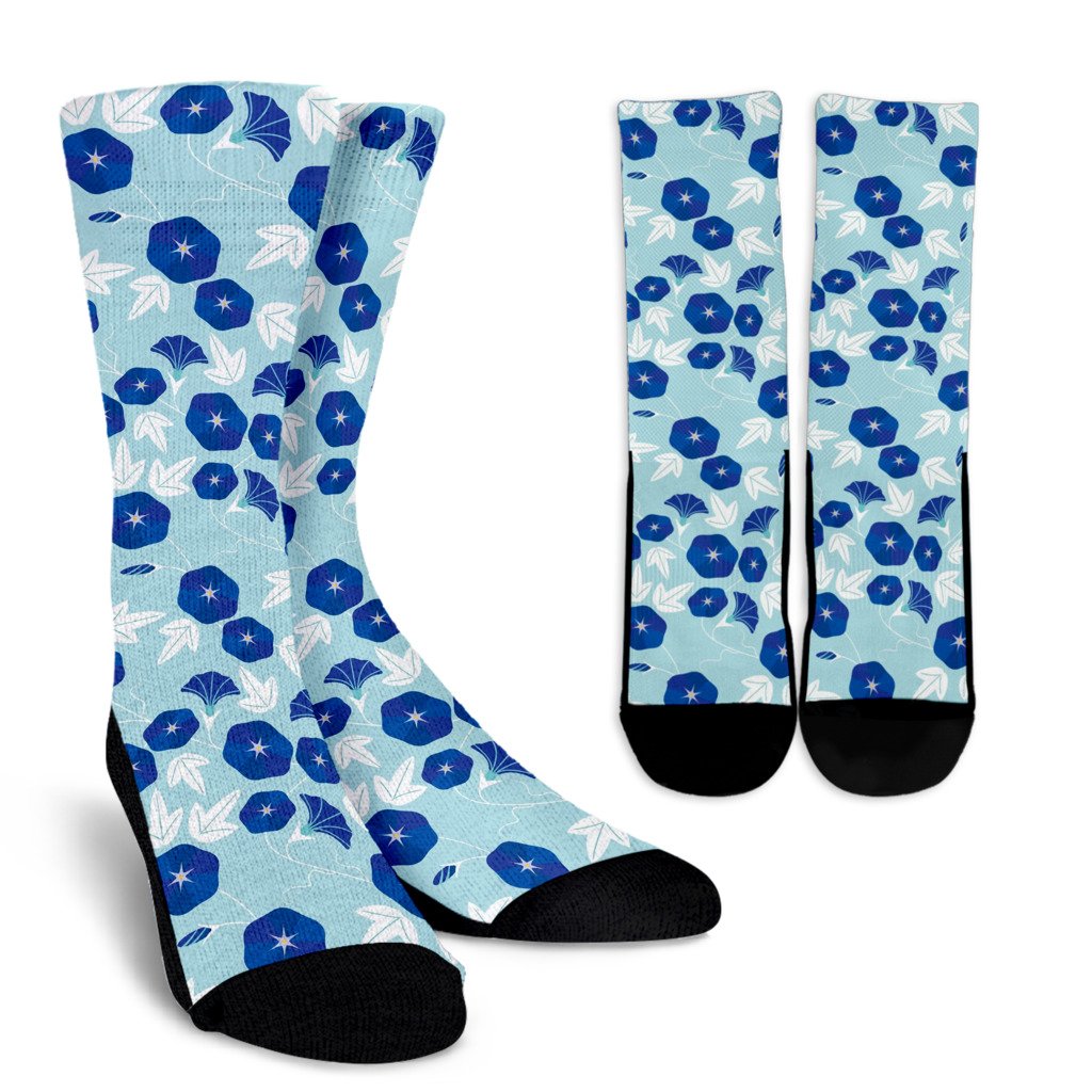 Morning Glory Pattern Print Design MG07 Crew Socks-JORJUNE.COM
