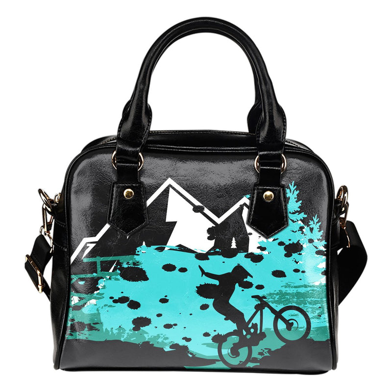 Mountain Bike Design Leather Shoulder Handbag