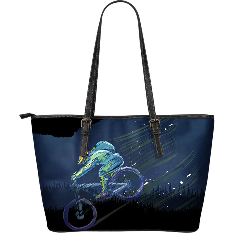 Mountain Bike Downhill Large Leather Tote Bag
